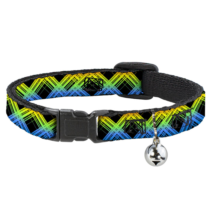 Cat Collar Breakaway - Plaid X Gradient Black Orange Green Blue Breakaway Cat Collars Buckle-Down   