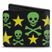 Bi-Fold Wallet - Skulls & Stars Black Green Yellow Bi-Fold Wallets Buckle-Down   