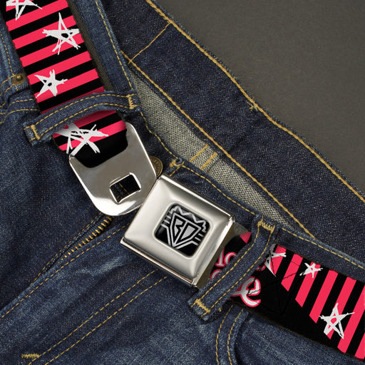 BD Wings Logo CLOSE-UP Full Color Black Silver Seatbelt Belt - Love Me w/Sketch Stars & Stripes Black/Fuchsia/White Webbing Seatbelt Belts Buckle-Down   