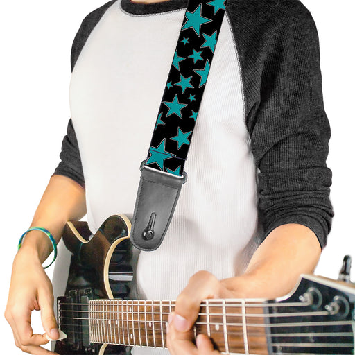 Guitar Strap - Stars Multi Stars Black Turquoise Guitar Straps Buckle-Down   