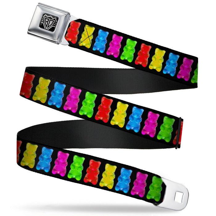 BD Wings Logo CLOSE-UP Full Color Black Silver Seatbelt Belt - Gummy Bears Black/Multi Color Webbing Seatbelt Belts Buckle-Down   