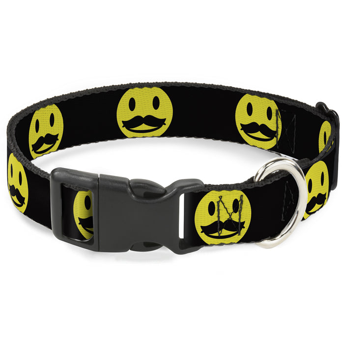 Plastic Clip Collar - Mustache Happy Face2 Black/Yellow/Black Plastic Clip Collars Buckle-Down   