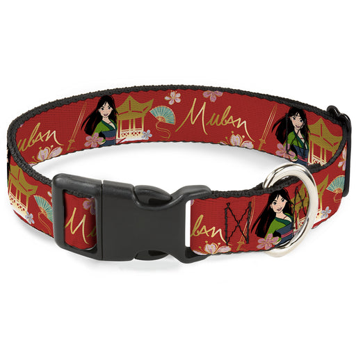 Plastic Clip Collar - Mulan Gazebo Pose with Flowers and Script Red/Golds Plastic Clip Collars Disney   