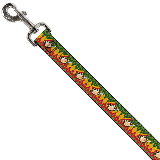 Dog Leash - Smoking Monkey Repeat Argyle Rasta Dog Leashes Buckle-Down   