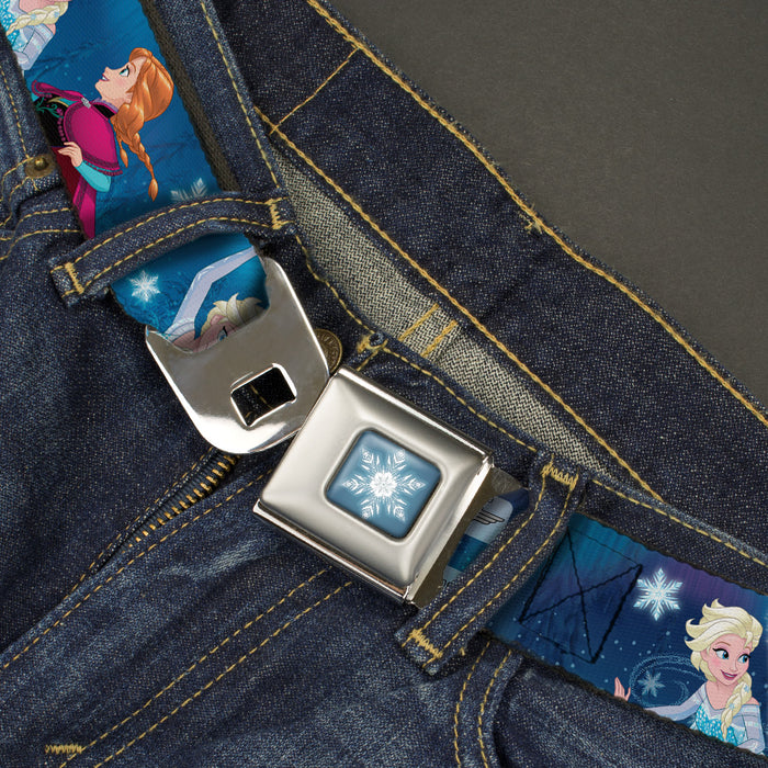 Frozen Snowflake Full Color Blue White Seatbelt Belt - Elsa & Anna 3-Poses/Snowflakes Blues Webbing Seatbelt Belts Disney   