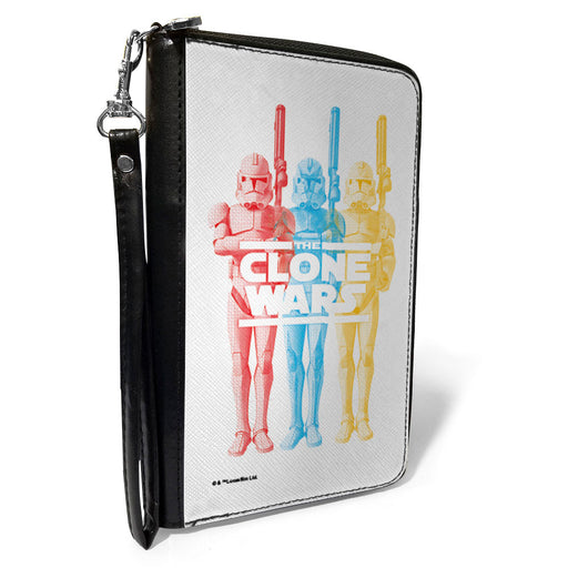 Women's PU Zip Around Wallet Rectangle - Star Wars THE CLONE WARS Clone Troopers Pose White Red Blue Yellow Clutch Zip Around Wallets Star Wars   