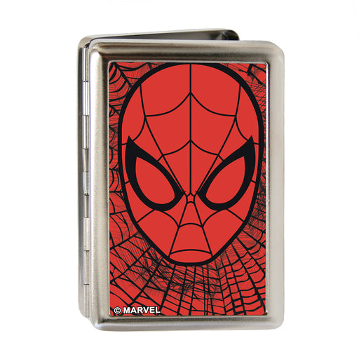 ULTIMATE SPIDER-MAN Business Card Holder - LARGE - Spider-Man Face CLOSE-UP Spiderweb Sketch FCG Red Black Metal ID Cases Marvel Comics   