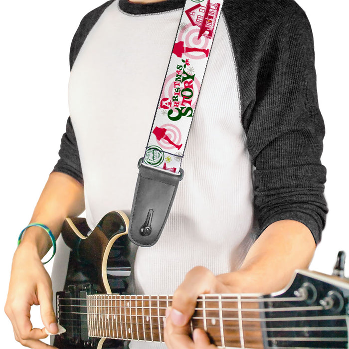 Guitar Strap - A Christmas Story Icons Collage White Reds Greens Guitar Straps Warner Bros. Holiday Movies   