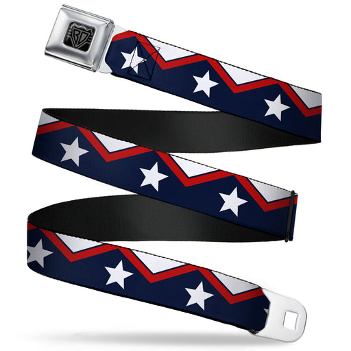 BD Wings Logo CLOSE-UP Full Color Black Silver Seatbelt Belt - American Chevron & Stripes White/Red/Blue Webbing Seatbelt Belts Buckle-Down   