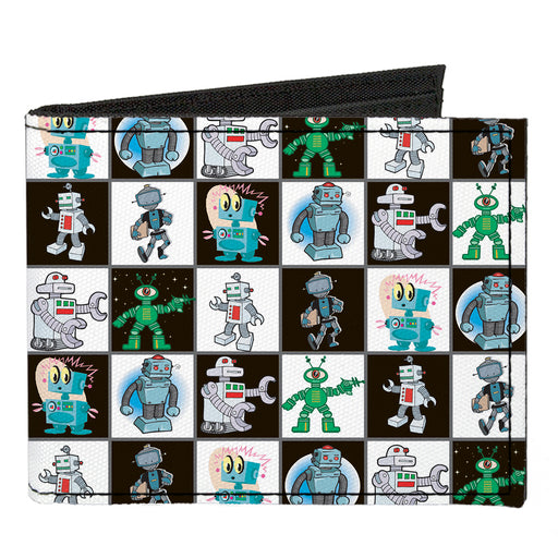 Canvas Bi-Fold Wallet - Robot Checkers Black White Canvas Bi-Fold Wallets Buckle-Down   