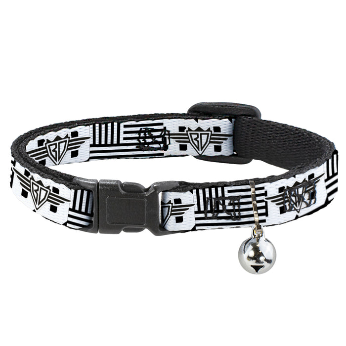 Cat Collar Breakaway - BD Logo American Stripe Flag White Black Breakaway Cat Collars Buckle-Down   