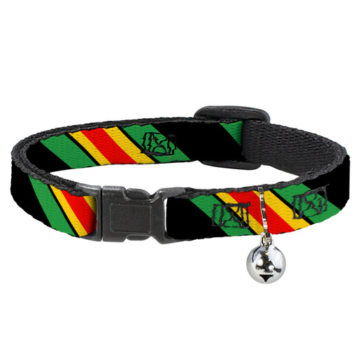 Cat Collar Breakaway - Diagonal Stripes Black Green Yellow Red Breakaway Cat Collars Buckle-Down   