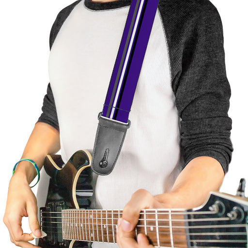 Guitar Strap - Racing Stripes Purple Gray White Black Guitar Straps Buckle-Down   