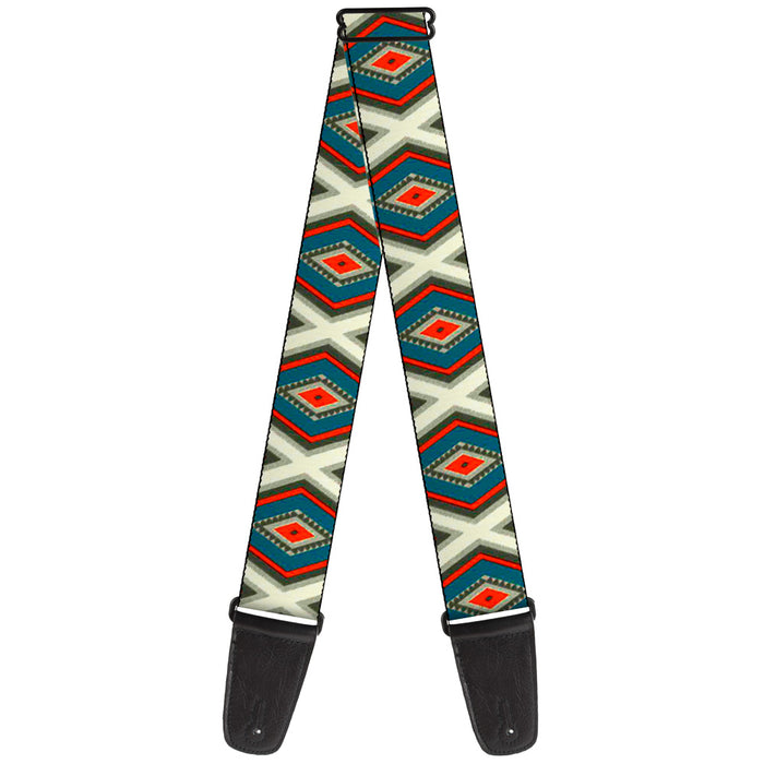 Guitar Strap - Geometric Diamonds Grays Red Turquoise Guitar Straps Buckle-Down   