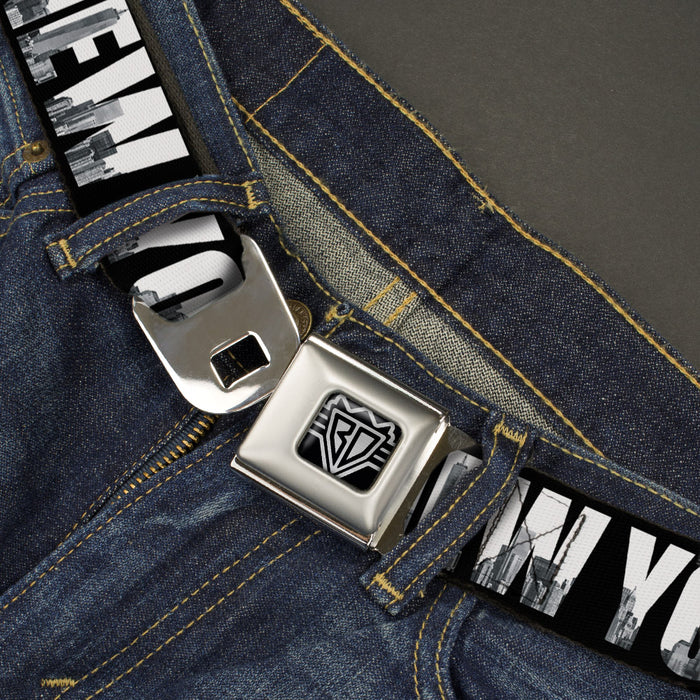 BD Wings Logo CLOSE-UP Full Color Black Silver Seatbelt Belt - NEW YORK Bold/Vivid Skyline Black/White/Tonal Grays Webbing Seatbelt Belts Buckle-Down   