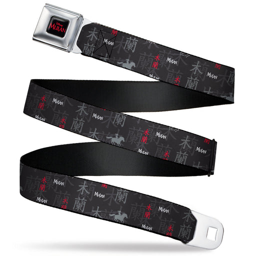 Disney MULAN Logo Full Color Black/Red Seatbelt Belt - MULAN Elements Collage Grays/Red/White Webbing Seatbelt Belts Disney   