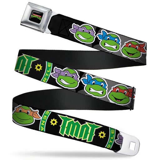 Classic TMNT Logo Full Color Seatbelt Belt - Classic Teenage Mutant Ninja Turtles Group Faces/TMNT/Ninja Star Black/Green Webbing Seatbelt Belts Nickelodeon   