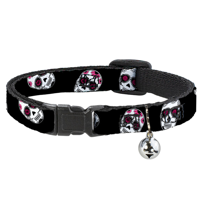 Cat Collar Breakaway - Staggered Sugar Skulls Black White Pink Breakaway Cat Collars Buckle-Down   