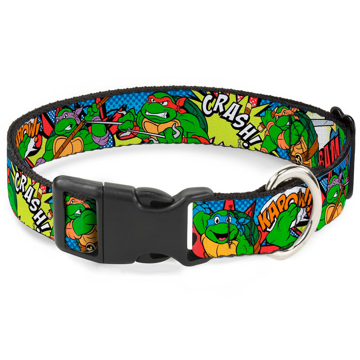 Plastic Clip Collar - Classic Teenage Mutant Ninja Turtles Action Poses/Action Bubbles Dots Blues Plastic Clip Collars Nickelodeon   