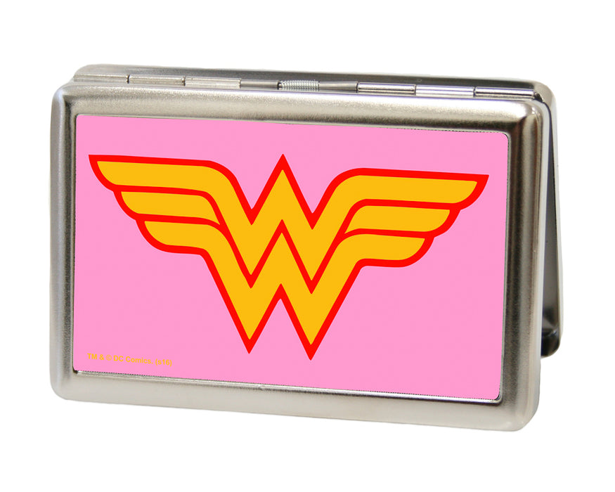 Business Card Holder - LARGE - Wonder Woman Logo FCG Pink Metal ID Cases DC Comics   