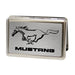Business Card Holder - LARGE - Mustang w Text Brushed Silver Black Metal ID Cases Ford   