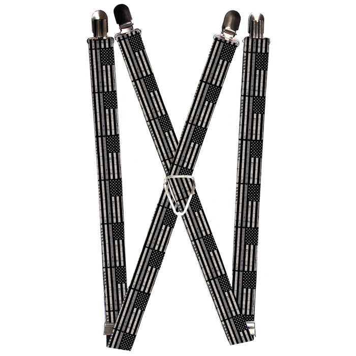 Suspenders - 1.0" - Thin Gray Line Flag Weathered Black Grays Suspenders Buckle-Down   