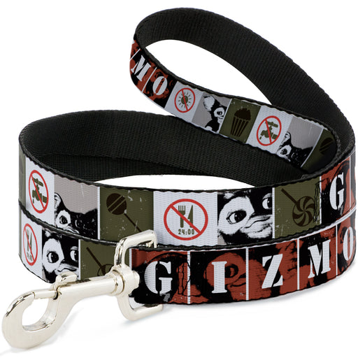 Dog Leash - Gremlins GIZMO Poses/Rules Blocks Red/Greens/Grays/White Dog Leashes Warner Bros. Horror Movies 0.5" WIDE 4FT 