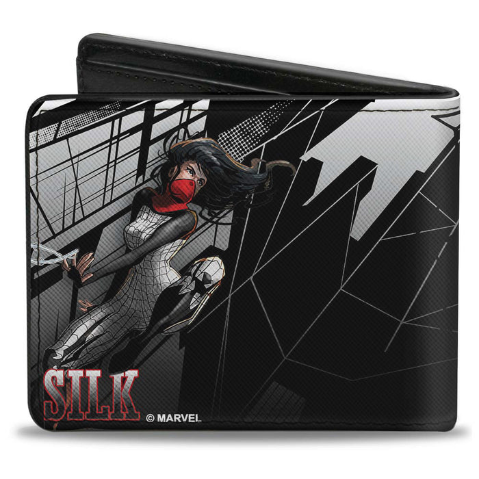 MARVEL UNIVERSE Bi-Fold Wallet - Silk Poses Spider Web Skyline Grays Black Red Bi-Fold Wallets Marvel Comics   
