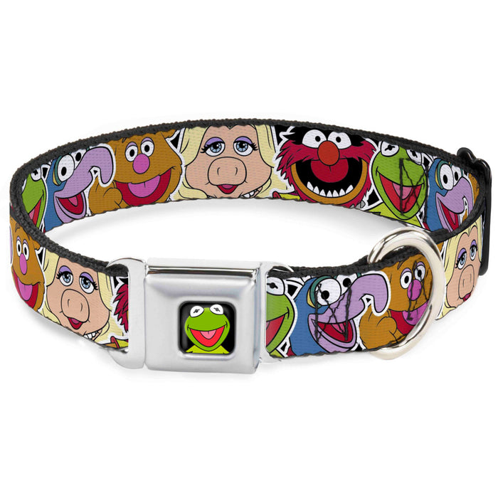Kermit Face Full Color Black Seatbelt Buckle Collar - Muppets Faces CLOSE-UP Black Seatbelt Buckle Collars Disney   