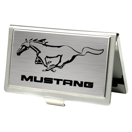 Business Card Holder - SMALL - Mustang w Text Brushed Silver Black Business Card Holders Ford   