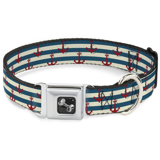 Dog Bone Seatbelt Buckle Collar - Anchors w/Stripes White/Blue/Red Seatbelt Buckle Collars Buckle-Down   