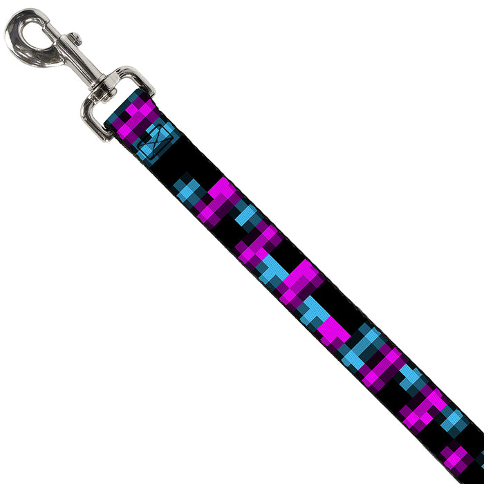 Dog Leash - Pixilated Checker Black/Fuchsia/Turquoise Dog Leashes Buckle-Down   