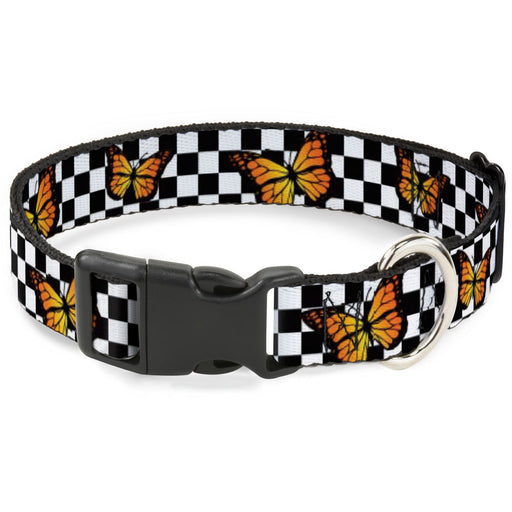 Plastic Clip Collar - Monarch Butterfly Scattered Checker Black/White Plastic Clip Collars Buckle-Down   
