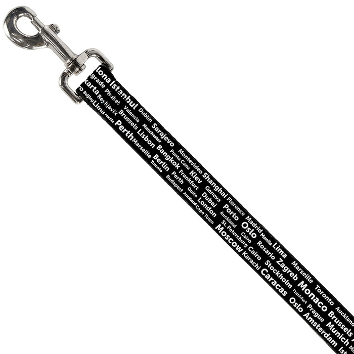Dog Leash - Verbiage Destination Cities Black/White Dog Leashes Buckle-Down   
