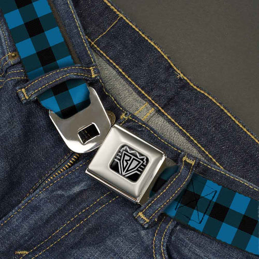 BD Wings Logo CLOSE-UP Full Color Black Silver Seatbelt Belt - Buffalo Plaid Black/Turquoise Webbing Seatbelt Belts Buckle-Down   