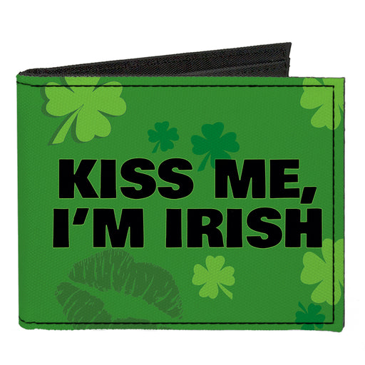 Canvas Bi-Fold Wallet - KISS ME, I'M IRISH! Clovers Kisses Greens Black Canvas Bi-Fold Wallets Buckle-Down   