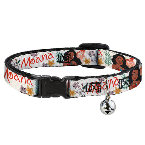Cat Collar Breakaway with Bell - Moana with Pua and Hei Hei Sail Pose with Script and Flowers Beige Orange - NARROW Fits 8.5-12" Breakaway Cat Collars Disney   