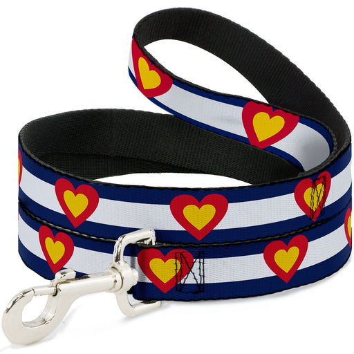 Dog Leash - Colorado Heart Blue/White/Red/Yellow Dog Leashes Buckle-Down   