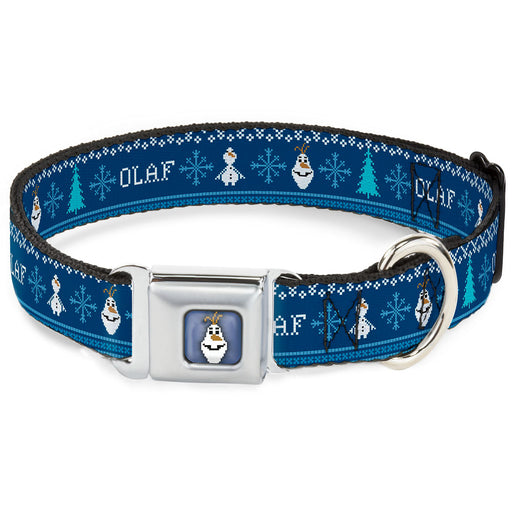 Olaf Face Snowflakes Stitch Full Color Blues White Seatbelt Buckle Collar - Olaf/Snowflakes Stitch Blues/White Seatbelt Buckle Collars Disney   