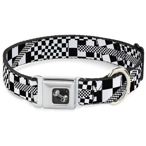 Dog Bone Seatbelt Buckle Collar - Funky Checkers Black/White Seatbelt Buckle Collars Buckle-Down   