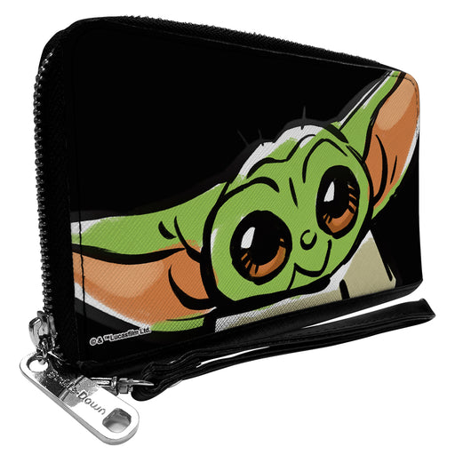 Women's PU Zip Around Wallet Rectangle - Star Wars The Child Smiling Impression Painting Tilt Black Clutch Zip Around Wallets Star Wars   