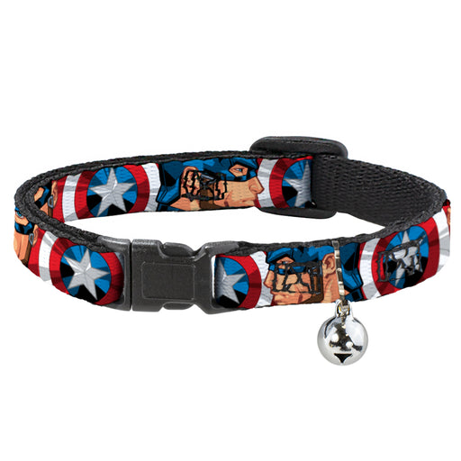 Cat Collar Breakaway - Captain America Face Turns Shield CLOSE-UP Breakaway Cat Collars Marvel Comics   