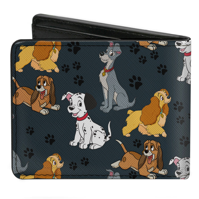Bi-Fold Wallet - Disney Dogs 4-Dog Group Collage Paws Gray Black Bi-Fold Wallets Disney   