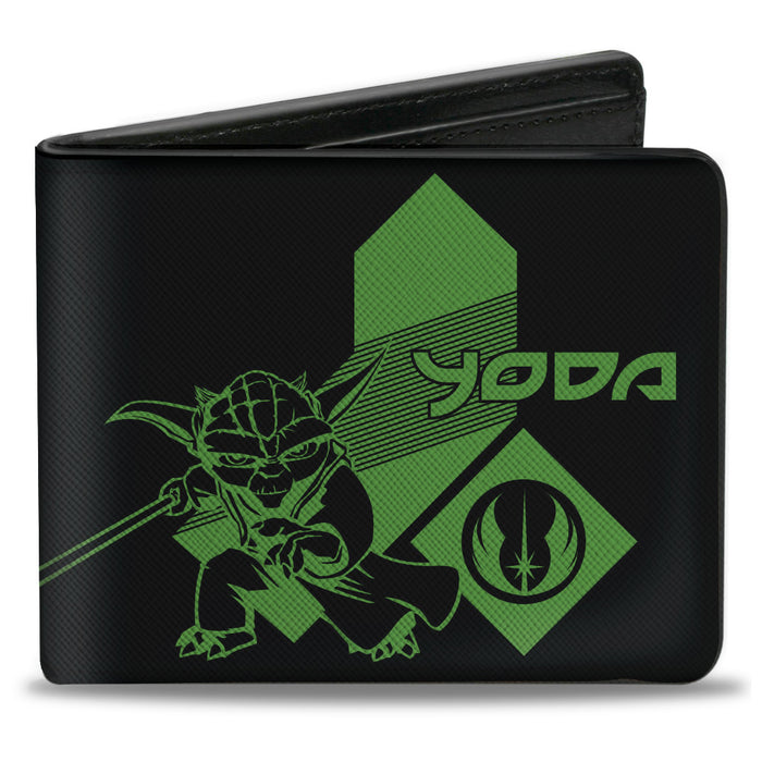 Bi-Fold Wallet - Star Wars The Clone Wars YODA Pose + Logo Black Green Bi-Fold Wallets Star Wars   