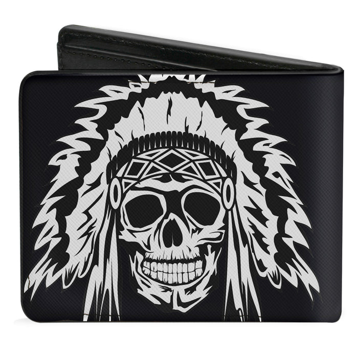 Bi-Fold Wallet - Native American Skull Black White Bi-Fold Wallets Buckle-Down   