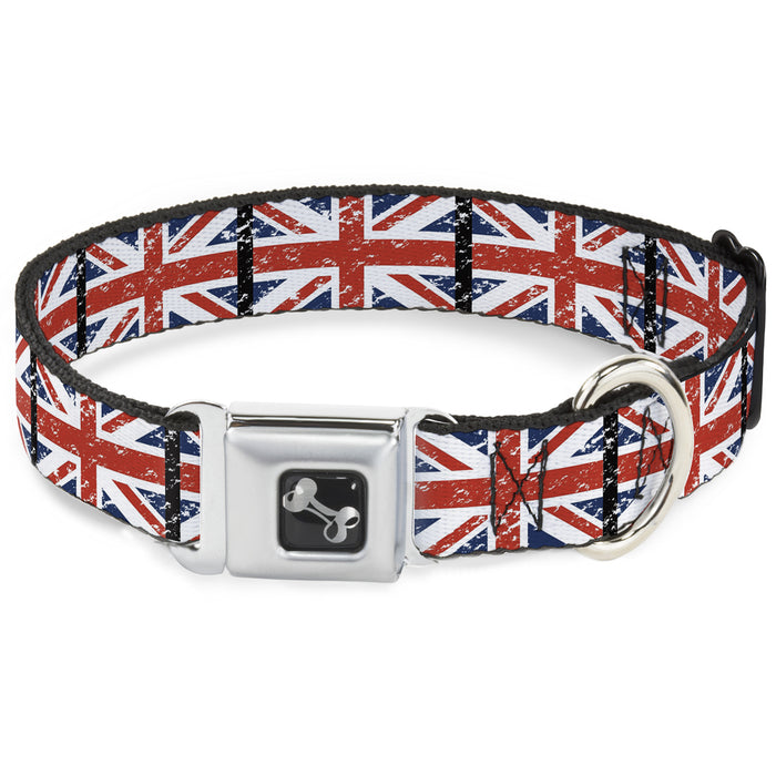 Dog Bone Seatbelt Buckle Collar - United Kingdom Flags Weathered Seatbelt Buckle Collars Buckle-Down   