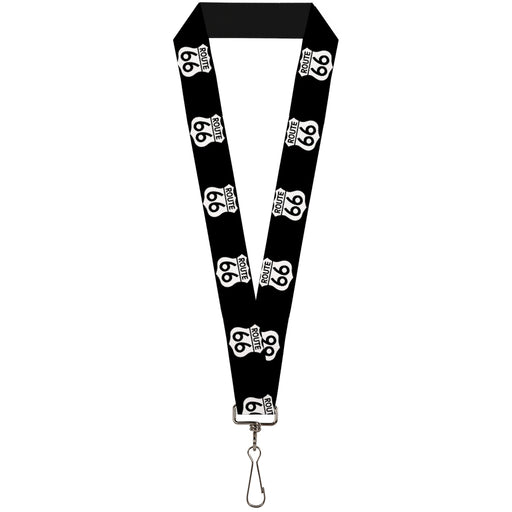 Lanyard - 1.0" - ROUTE 66 Highway Sign Repeat Black White Lanyards Buckle-Down   