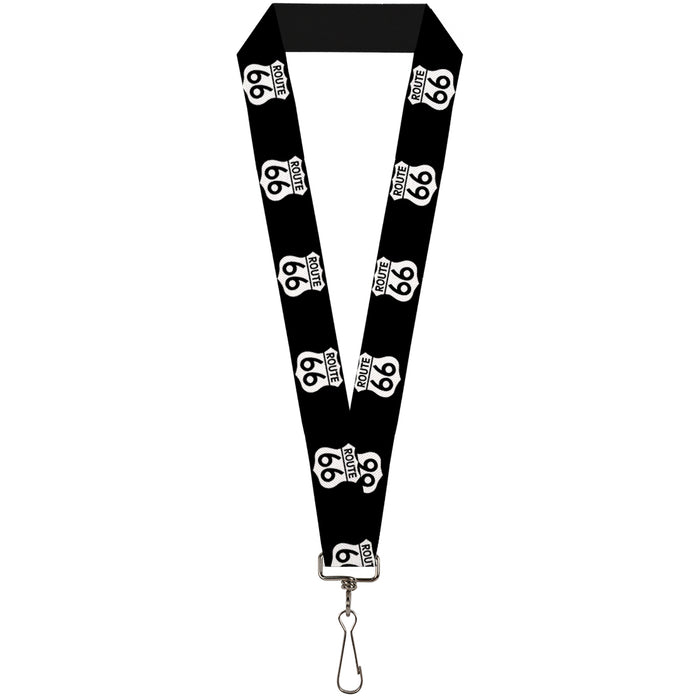 Lanyard - 1.0" - ROUTE 66 Highway Sign Repeat Black White Lanyards Buckle-Down   