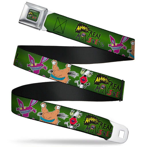 AAAHH!!! REAL MONSTERS Logo Full Color Green Seatbelt Belt - AAAHH!!! REAL MONSTERS Ickis/Krumm/Oblina Pose Green Webbing Seatbelt Belts Nickelodeon   