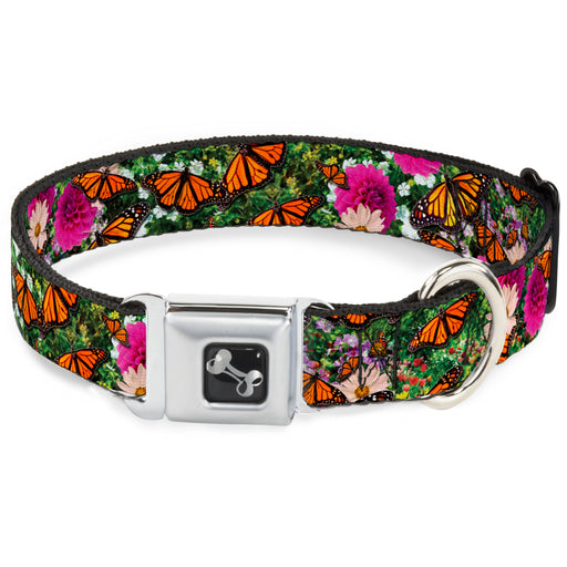 Dog Bone Seatbelt Buckle Collar - Vivid Monarch Butterfly Garden Seatbelt Buckle Collars Buckle-Down   